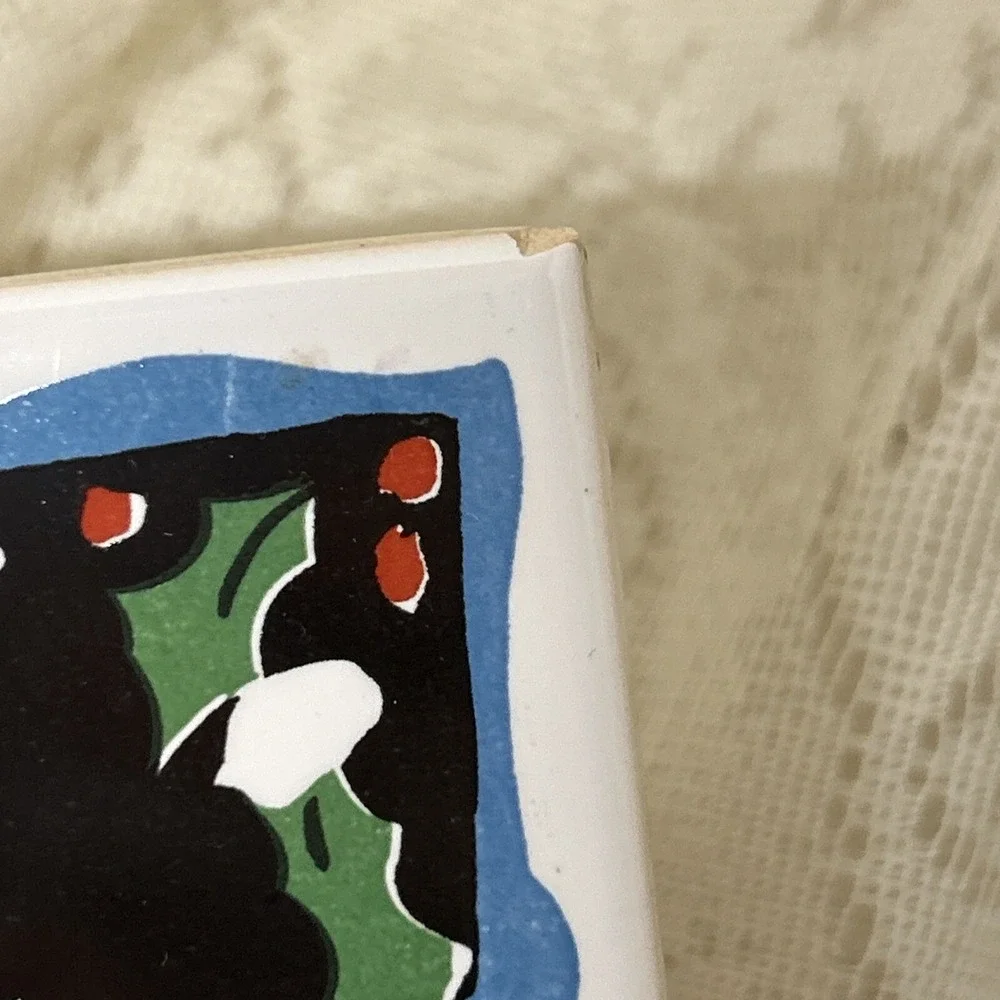 SANTA And SNOWMAN In Snow Tile Trivet Hot Pads Cork Back Portugal Lot Of 2 Chip